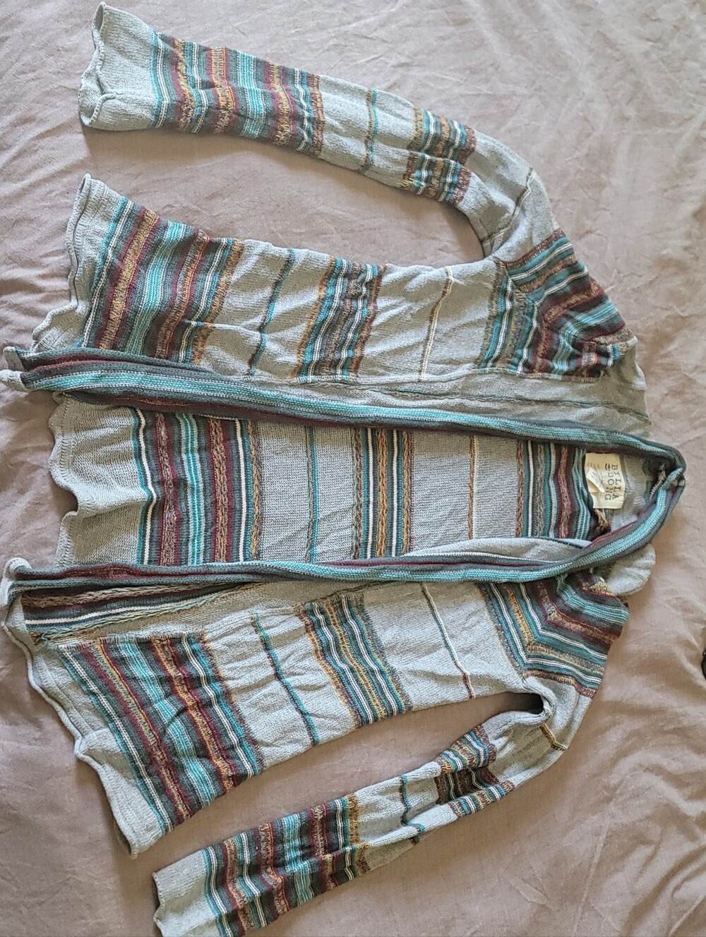 Billabong Multicolor Striped Knit Cardigan in Gray, Teal & Rust
